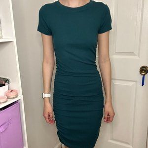 Women Short Sleeve Midi Ruched Turquoise Dress